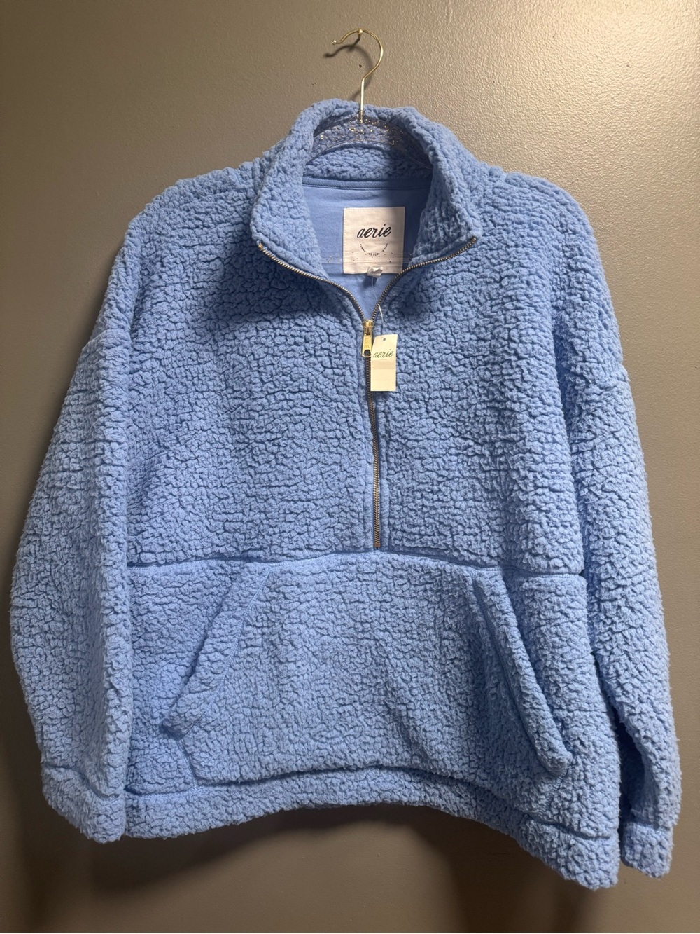 aerie dream sherpa Light marbled blue Quarter-Zip oversized Pullover Small NWT